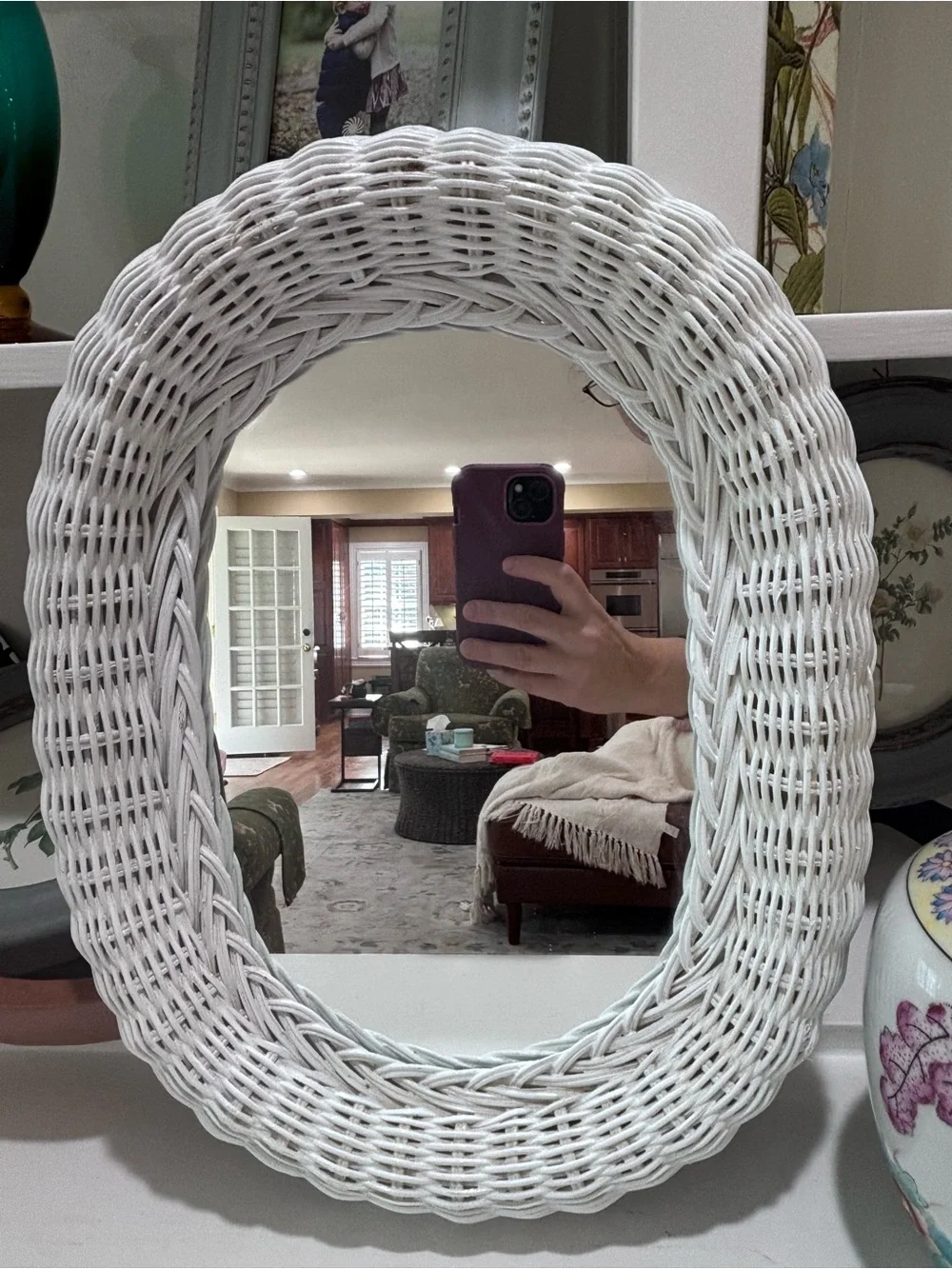 White Wicker Mirror Vintage